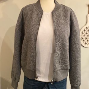 Gray embroidered bomber-type sweatshirt